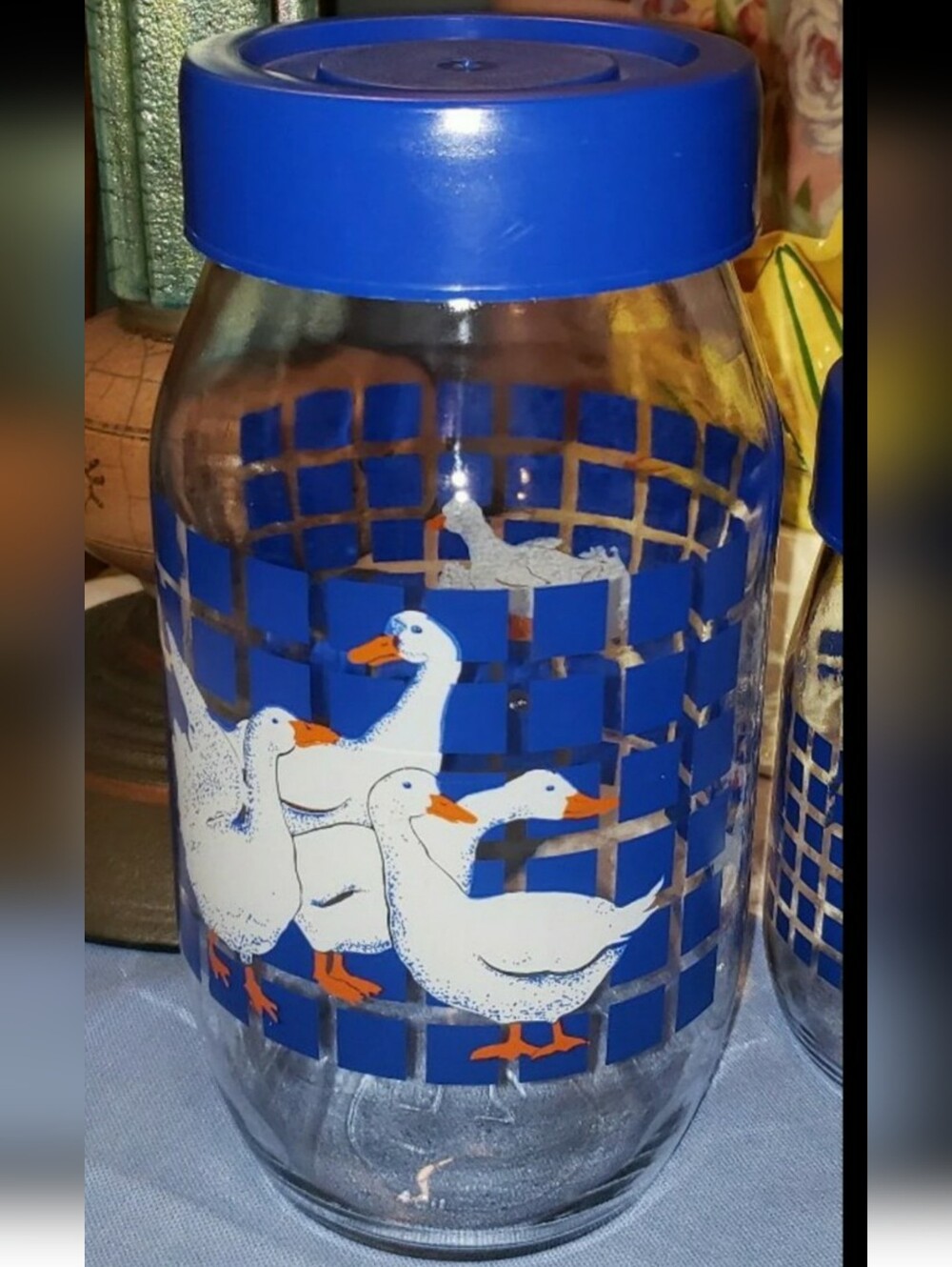 Vintage Blue Geese 2L Glass CanisterCarlton Glass